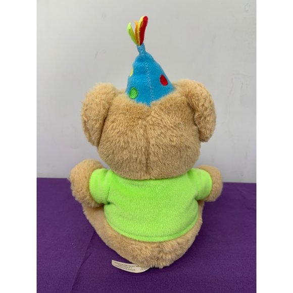 American Greetings Birthday Bear 9 Inch Tan Blue Dot Hat Green Happy Birthday Sh - Picture 4 of 9